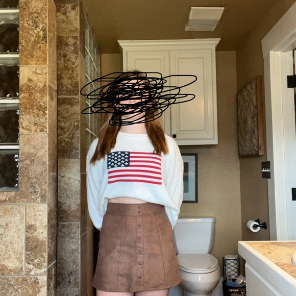 Girls Brown Button-Front Light Suede Skirt - Picture 7 of 7